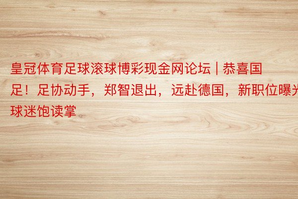 皇冠体育足球滚球博彩现金网论坛 | 恭喜国足！足协动手，郑智退出，远赴德国，新职位曝光，球迷饱读掌