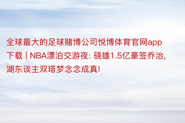 全球最大的足球赌博公司悦博体育官网app下载 | NBA漂泊交游夜: 骁雄1.5亿豪签乔治, 湖东谈主双塔梦念念成真!