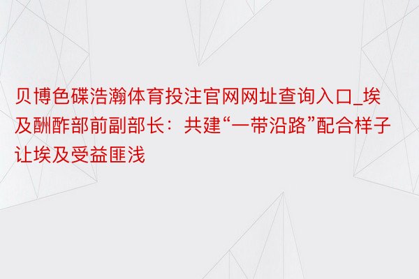 贝博色碟浩瀚体育投注官网网址查询入口_埃及酬酢部前副部长：共建“一带沿路”配合样子让埃及受益匪浅